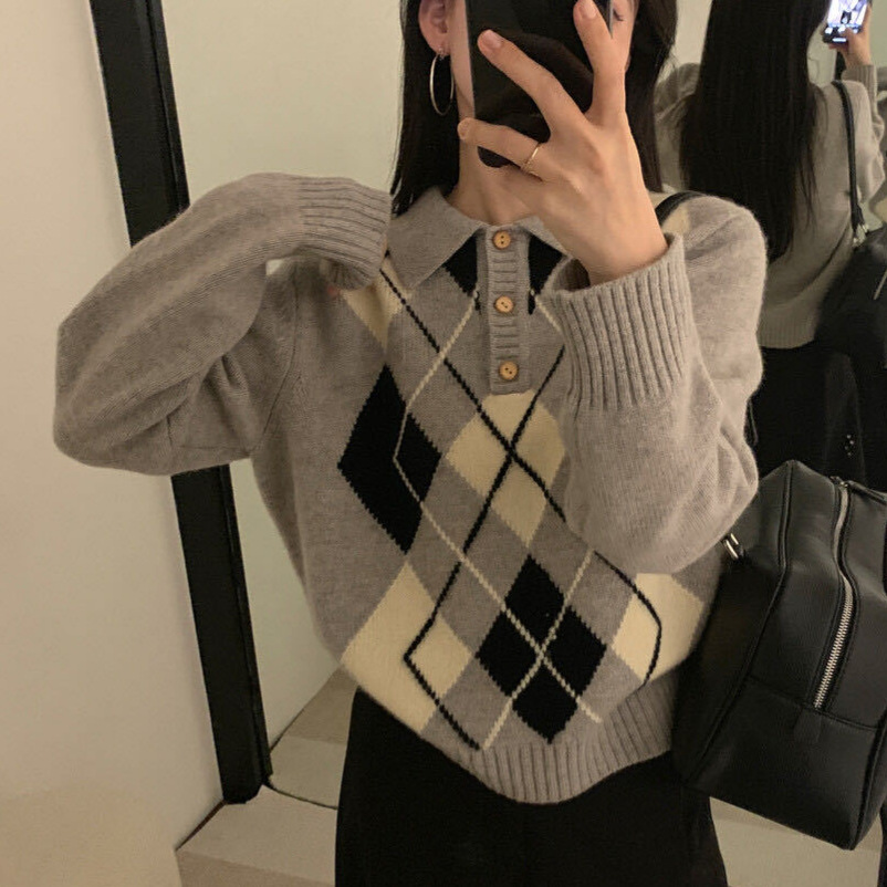 园园美衣韩系少女学院风菱格撞色