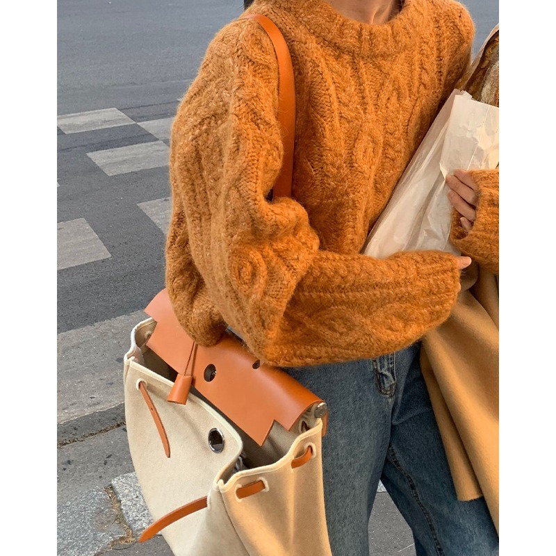 园园美衣粗线麻花毛衣女秋冬新款宽松慵懒风小个子短款外穿针织衫