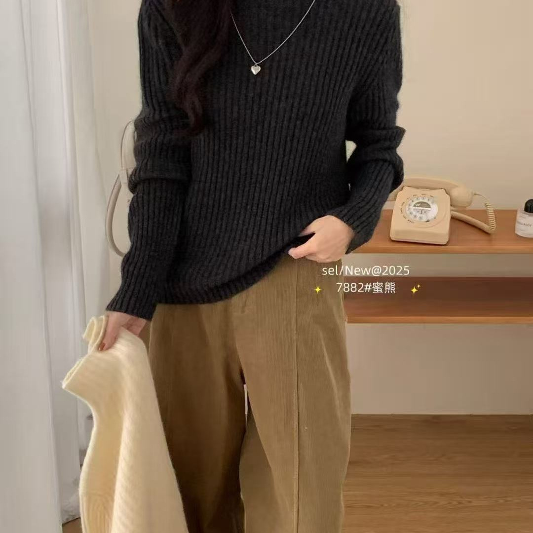 园园美衣新款秋冬新款高领蜜熊绒毛衣宽松休闲学院风纯色毛衣软糯