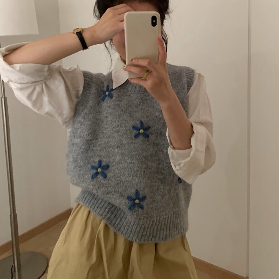 园园美衣韩系手工刺绣花朵针织马