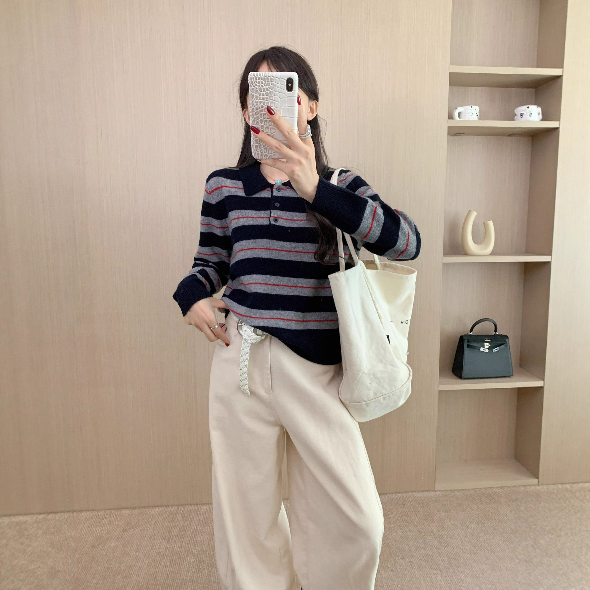 园园美衣韩系学院风条纹polo领针