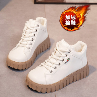 新款 加绒加厚保暖棉鞋 时尚 学生皮面松糕鞋 女士面包鞋 短靴女秋冬季