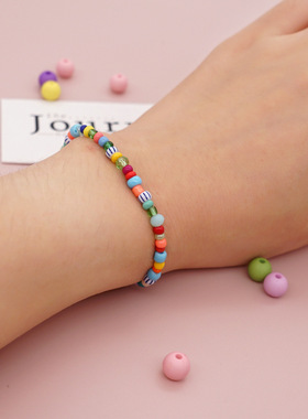 ins创意民族风混色米珠弹力手链 简约个性彩色手链学生闺蜜小礼物