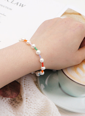 日韩风简约小众设计巴洛克天然淡水绮丽珍珠米珠手链女生闺蜜礼物