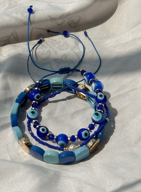 MLGM小众珍珠琉璃恶魔之眼手链轻奢小众蓝色系手串简约高级感饰品