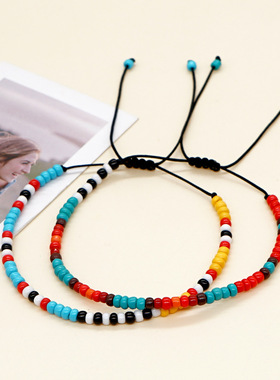 ins小众设计波西米亚民族风渐变米珠情侣串珠手链闺蜜小礼物手绳