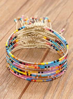 波西米亚风小众设计饰品 进口miyuki米珠创意串珠夏日彩虹小手链