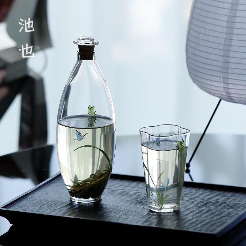 池也蝶舞水滴冷泡瓶多功能玻璃密封茶壶花瓶茶杯果汁冷饮清酒瓶子