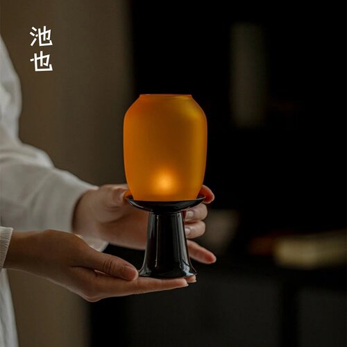 池也中式彩色玻璃烛台家用氛围灯蜡烛光高级摆件禅意创意中古风