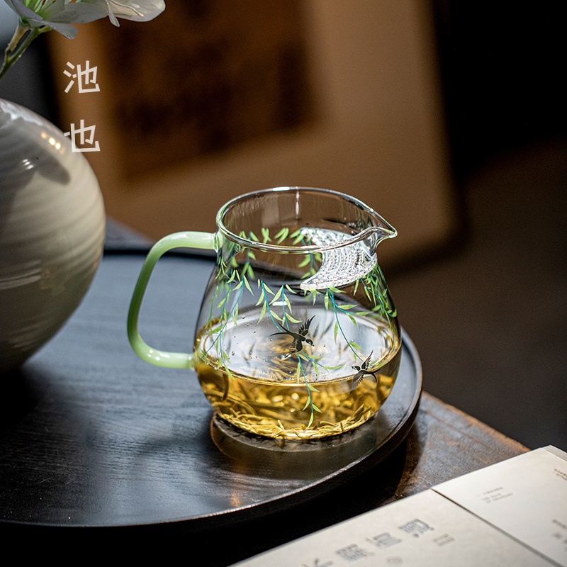 池也柳燕月牙玻璃公道杯带过滤大容量绿茶碗茶壶不烫手分茶器公杯