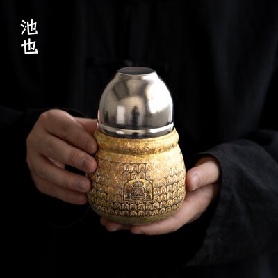 池也纯钛葫芦保温泡茶壶家用茶水分离葫芦杯一人独饮旅行小茶具