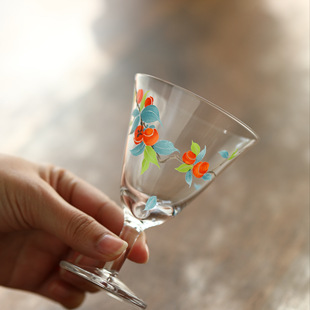 池也柿柿如意高硼硅玻璃耐热加厚玻璃高脚杯茶杯品茗主人杯酒杯