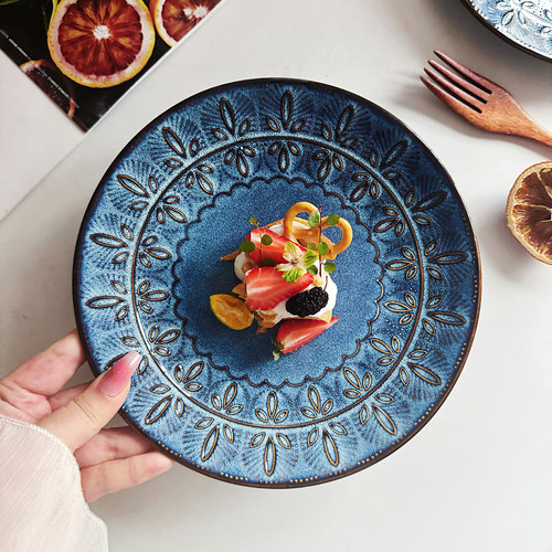 高质感美式复古陶瓷西餐盘料理盘