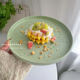 ins风陶瓷早餐盘甜品盘牛排盘菜盘瑕疵 抹茶绿泼墨平盘 博主款