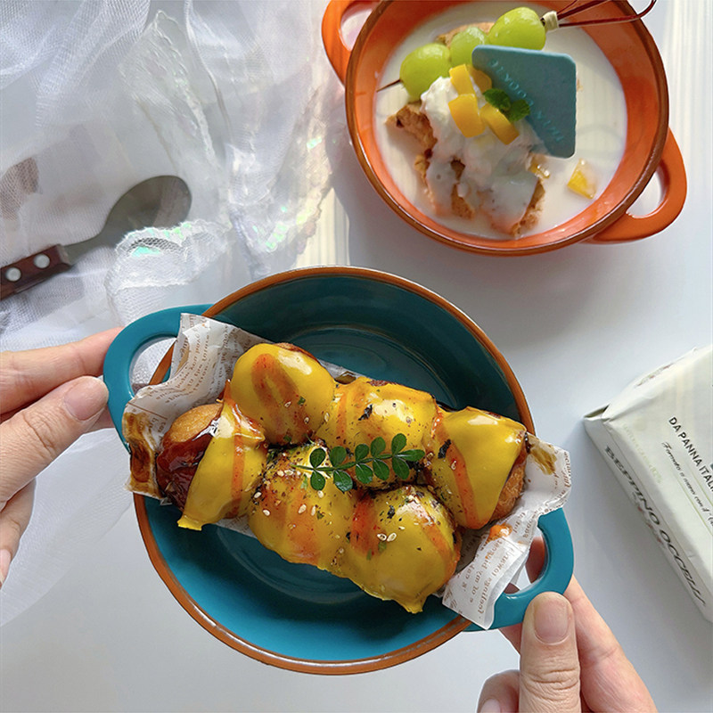 【6.99两个 可爱双耳盘】ins陶瓷甜品盘点心小吃盘炸物盘烤盘瑕疵,餐饮具,盘,淘宝优惠券,粉丝福利购,淘宝优惠卷