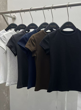 LIULIU2025四季爆款基础款辣妹纯色圆领修身短袖T恤百搭显瘦6283#