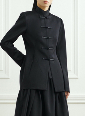 SAMUEL GUI YANG ｜23秋冬折扣款黑色休闲中山领西装外套