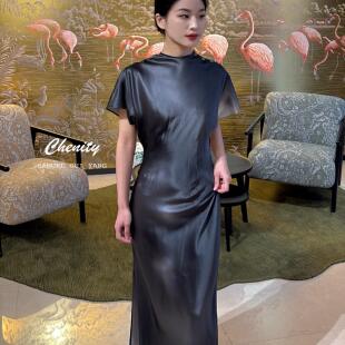 左肩系扣修身 YANG｜25春夏新中式 连衣裙晕白点 GUI SAMUEL