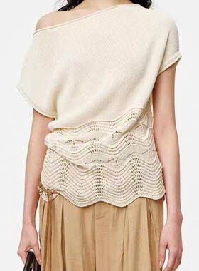 XU ZHI | 26春夏一字斜肩镂空拼接针织短袖