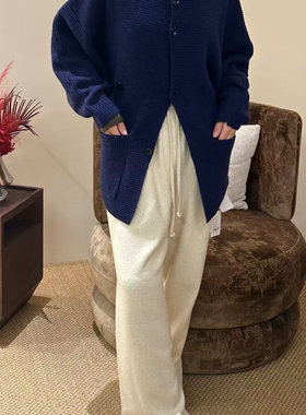 Samuelguiyang | 藏蓝色针织开衫外套-蝙蝠袖