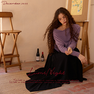 LumiNight ‘西西里午后’系列 羊毛羊绒斜肩温柔慵懒内搭针织衫