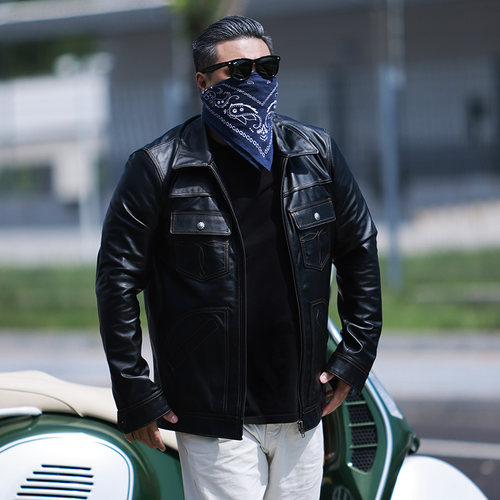 核爆炸复古绒里牛皮翻领皮夹克