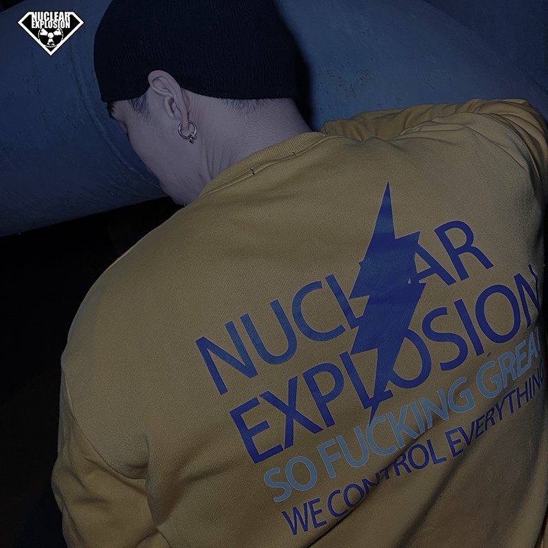 核爆炸撞色假两件情侣卫衣