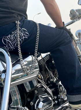 核爆炸西海岸花体字刺绣蓝色复古丹宁直筒小直脚原浆重磅牛仔裤男