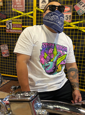 核爆炸潮牌迷幻春夏250克真彩印花男女白色半袖短袖棉T恤