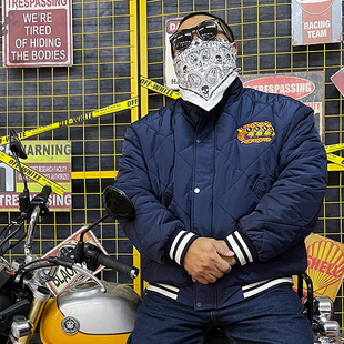 棒球棉服棉衣外套男 核爆炸三头豹刺绣花体字背标蓝色潮流街头大码
