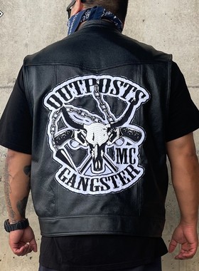 OGMC哈雷俱乐部蒙古帮玛雅帮地狱天使混乱之子帮派定制全牛皮马甲