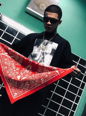 核爆炸西海岸红色腰果花纯棉头巾发带嘻哈方巾摩托机车哈雷面巾