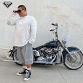 核爆炸纯色潮流素色纯棉超宽松加肥加大黑白春秋打底衫 t恤男 长袖