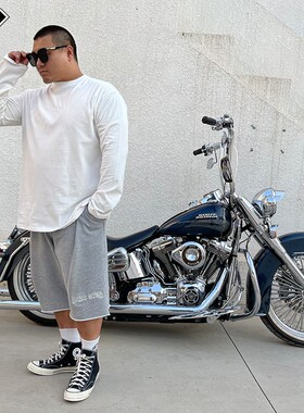 核爆炸纯色潮流素色纯棉超宽松加肥加大黑白春秋打底衫长袖t恤男