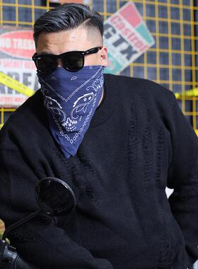 核爆炸潮牌爪痕破洞大码秋冬做旧慵懒风格针织外套黑色素色毛衣男