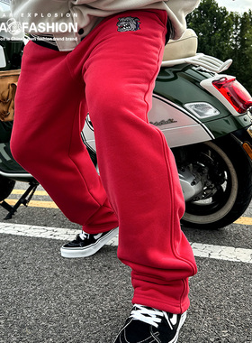 NE潮牌大码男装加绒卫裤恶霸垂感秋冬百搭休闲运动长裤男原创设计