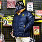 核爆炸冬季 潮流撞色蓝黄两面穿双面保暖棉衣男女街头休闲连帽棉服