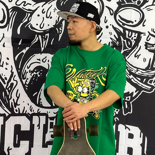 T恤 短袖 核爆炸潮牌绿色滑板西海岸夏季 街头卡通220克纯棉男女半袖