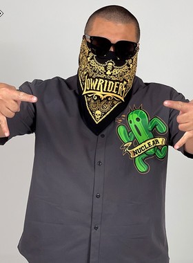 核爆炸潮牌奔跑的仙人掌墨西哥复古大码男士灰色全棉休闲短袖衬衫