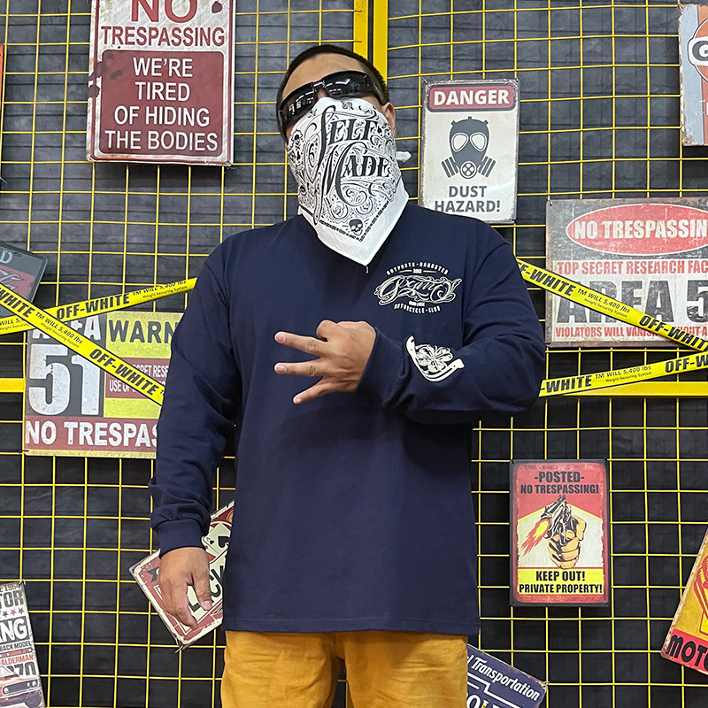 核爆炸复古印花重磅大码长袖T恤