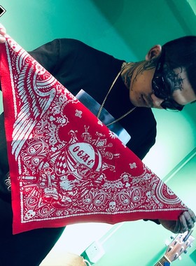 核爆炸地狱天使红色时尚腰果花头巾嘻哈方巾摩托机车骑士哈雷面巾