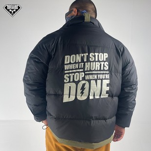 立领宽松保暖美式 大码 街头休闲羽绒服 时尚 核爆炸潮牌黑绿拼色冬季