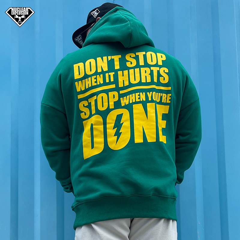 核爆炸潮流绿色加绒大码连帽卫衣