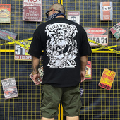 T恤 黑白情侣短袖 核爆炸机修师大幅面满背印花纯棉重磅落肩袖 大码