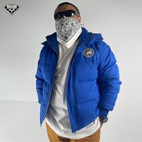 核爆炸网红ins宝蓝色连帽羽绒服