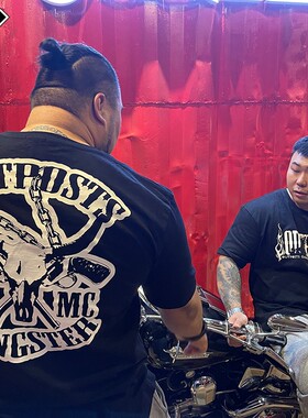 OGMC哈雷摩托俱乐部队服机车风格大码纯棉宽松大印花男女短袖T恤