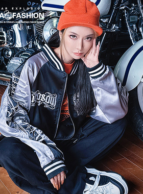 NE核爆炸潮牌美式棒球服男女款秋冬宽松夹克重磅六翼天使刺绣外套