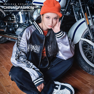 NE核爆炸潮牌美式棒球服男女款秋冬宽松夹克重磅六翼天使刺绣外套