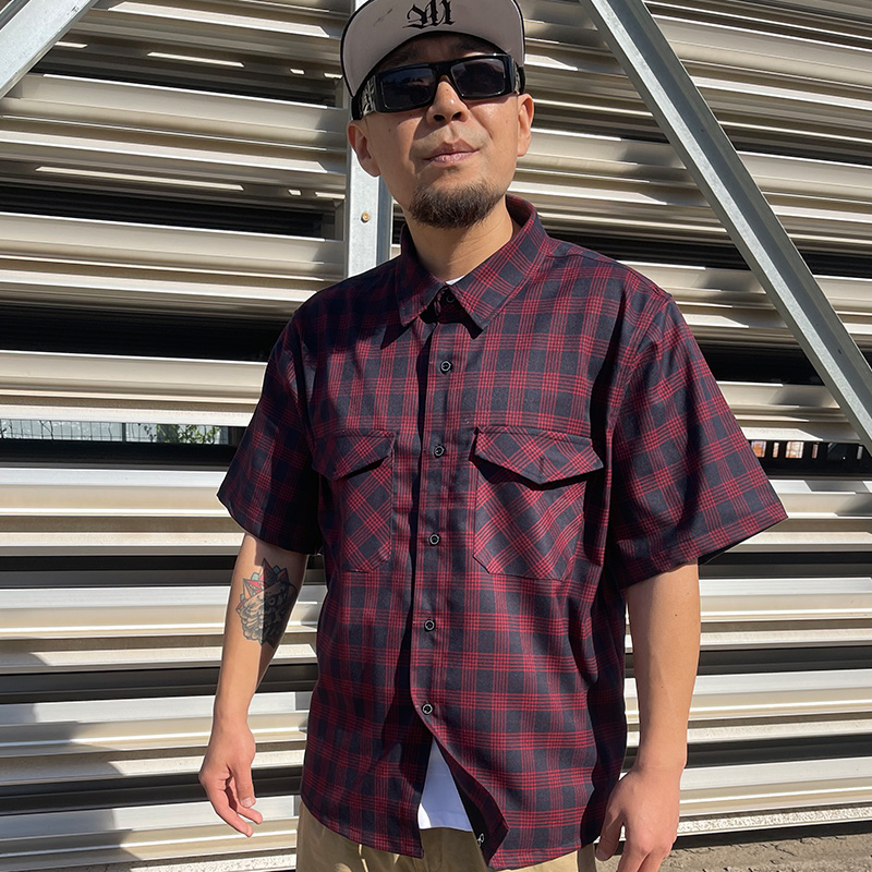 核爆炸经典美式男士短袖格子衬衫