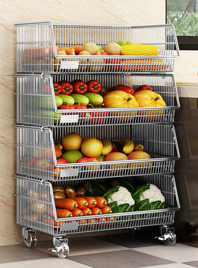 a生厨房蔬菜置物架落地分层水果收纳篮子可移动客厅零食柜小推车